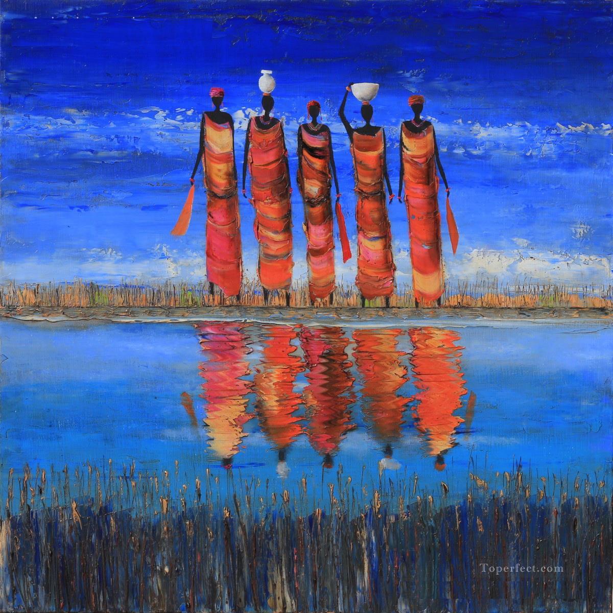 black women on the river bank Landscape Oil Paintings